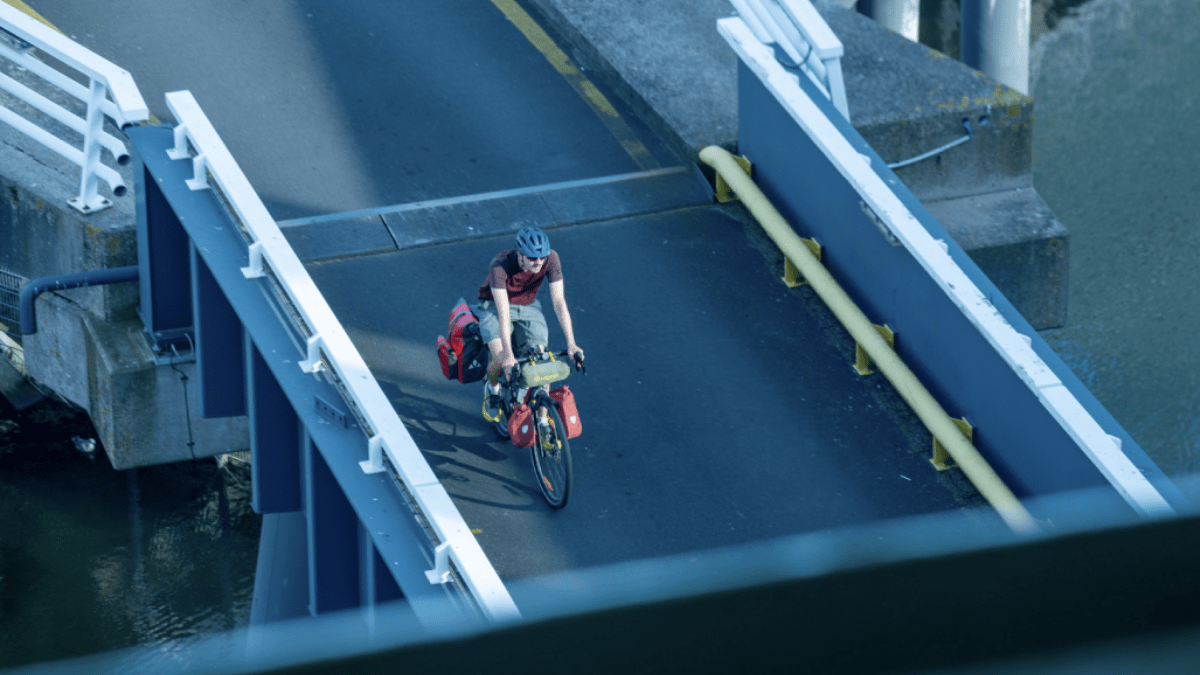 Cyclist going on board