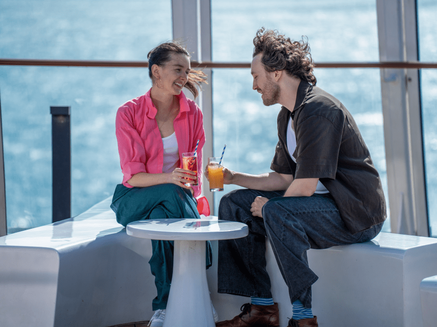 Couple sat outside on dover to calais