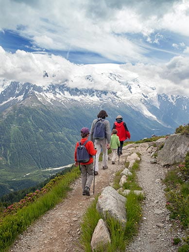Family hiking in Chamonix French Alps