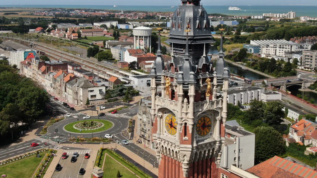 Calais town aerial view