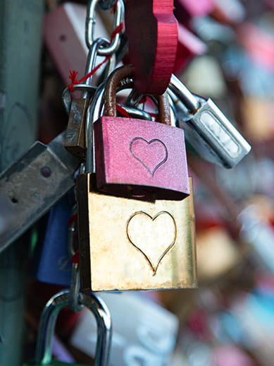 Love locks on a bridge in Cologne, Germany