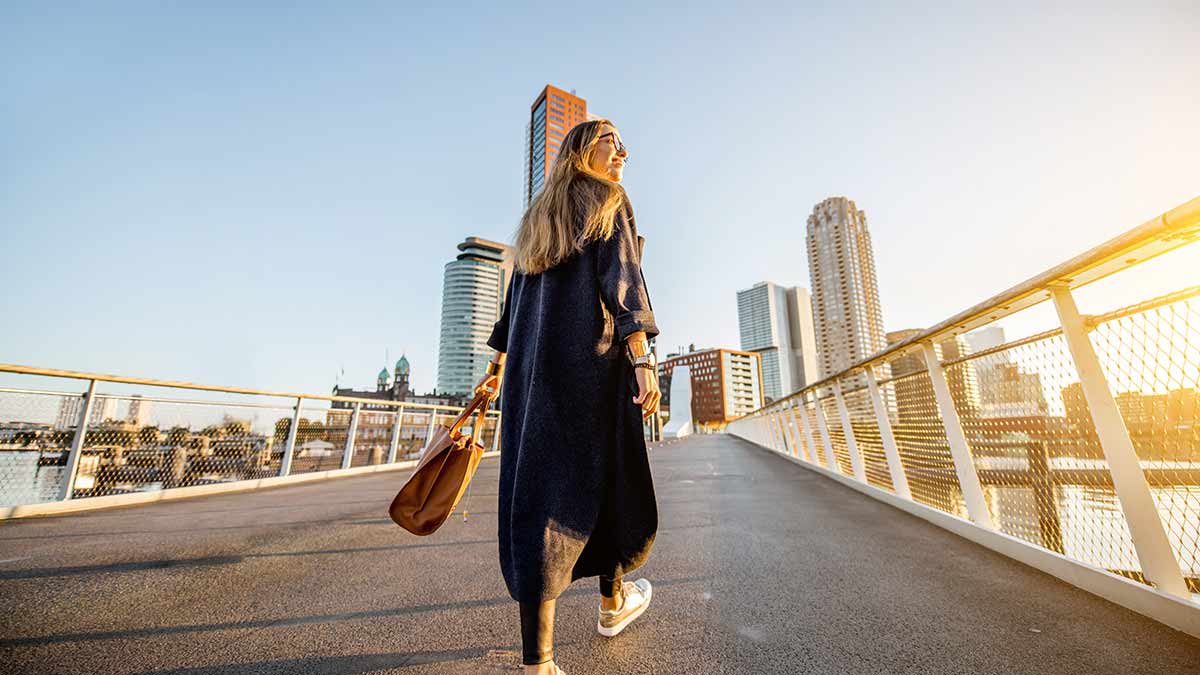 Walking over a bridge in Rotterdam, Holland