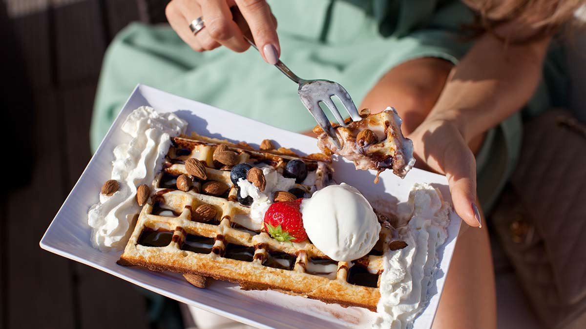 Chocolate and strawberry Belgian waffle