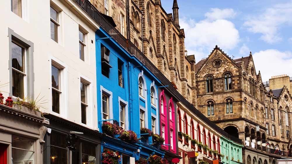 Colourful Victoria Street in Edinburgh Scotland