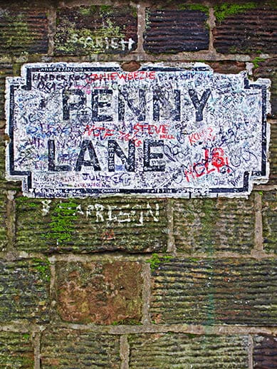 Penny Lane straatbordje in Liverpool