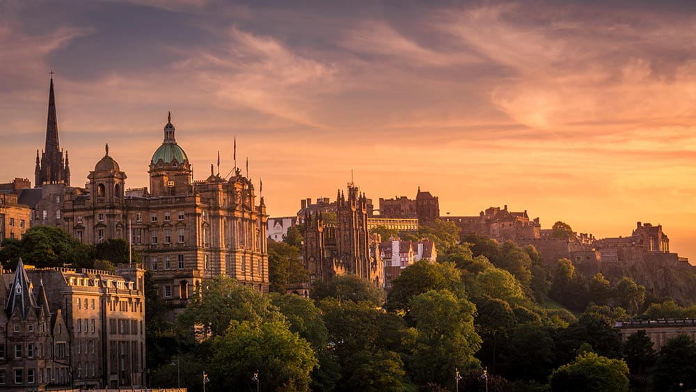 Edinburgh bij zonsondergang