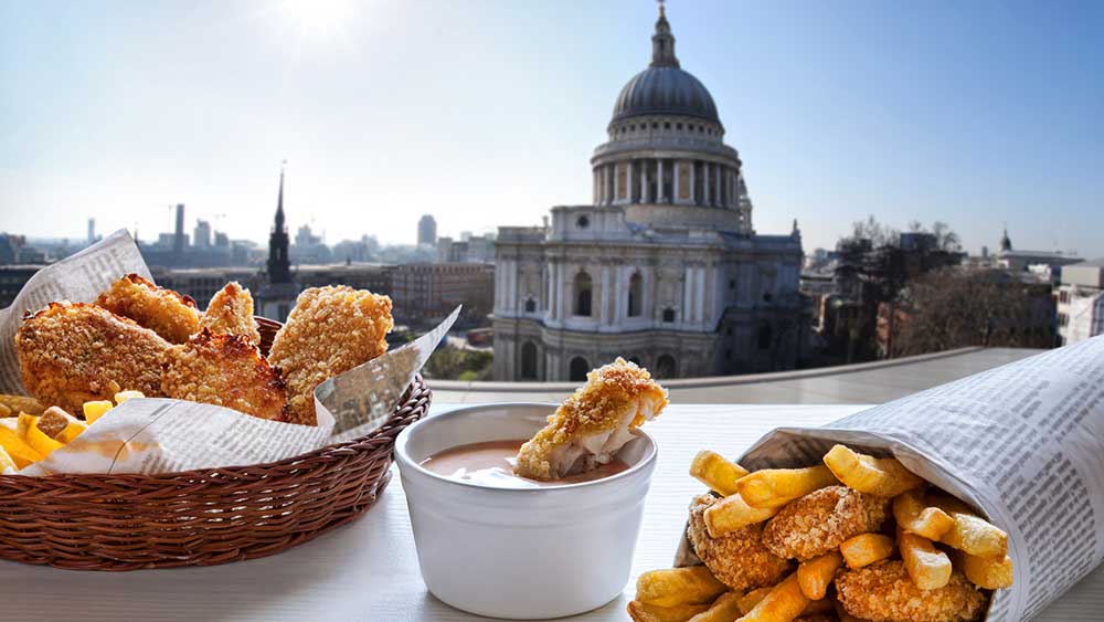 Fish and chips at St Pauls Cathedral in London
