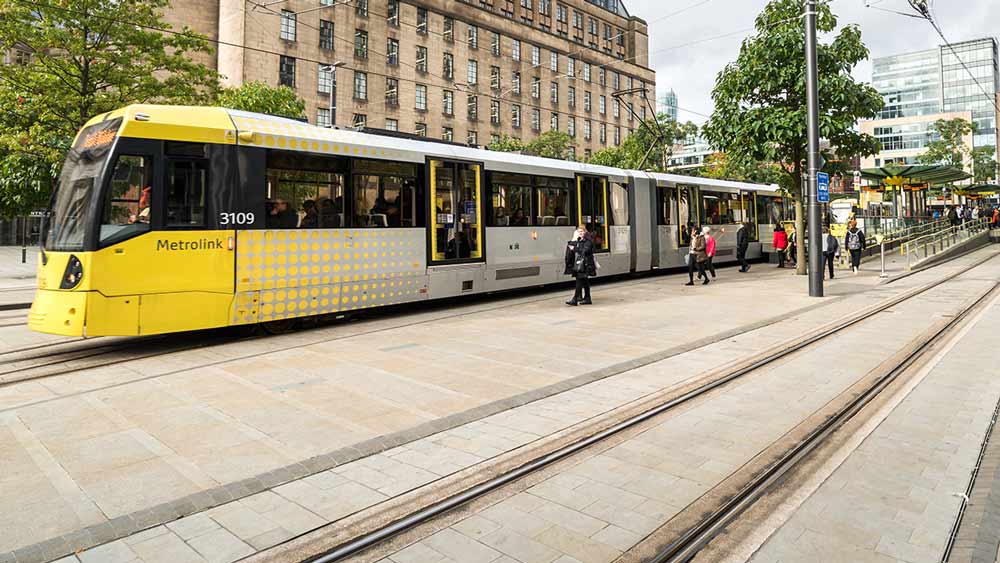 Tram at St Peters Square in Manchester, England