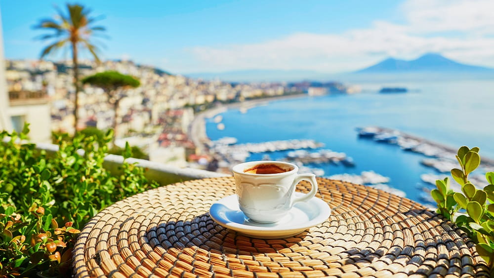 View of Naples with a coffee