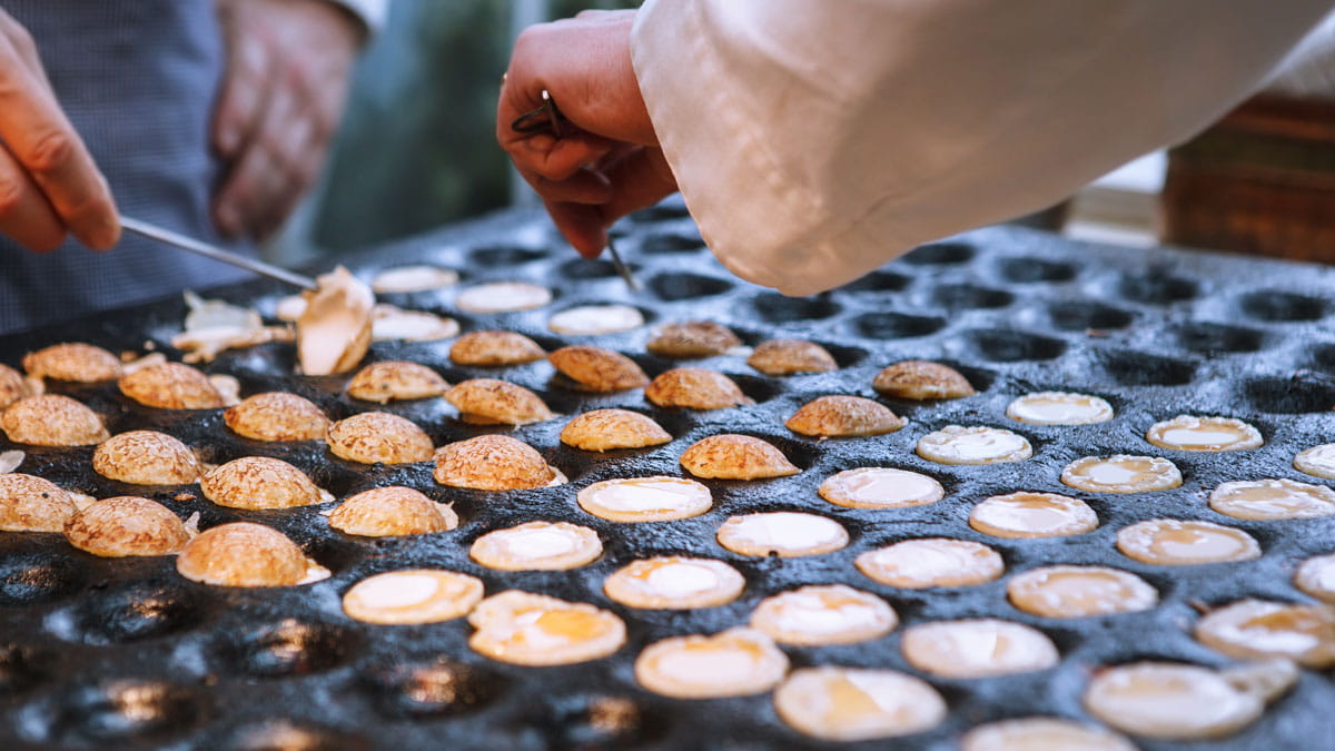 Dutch waffles being made