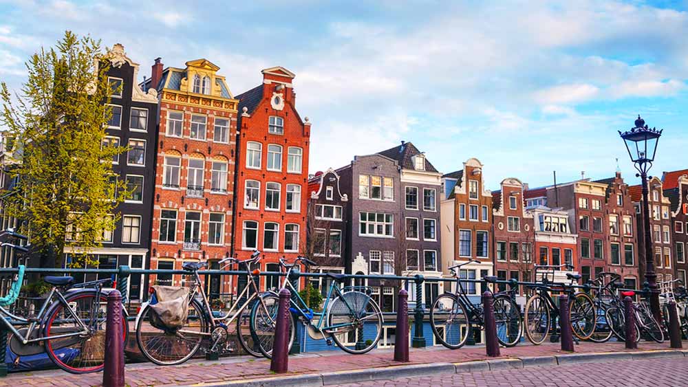 Bikes lining the streets of Amsterdam in the Netherlands