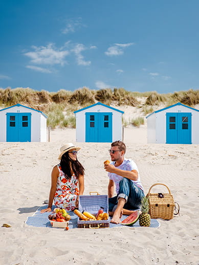 Couple enjoying a picnic in Texel