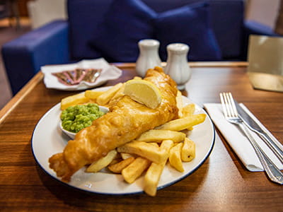 Fish and Chips in Club Lounge P&O Ferries Cairnryan to Larne