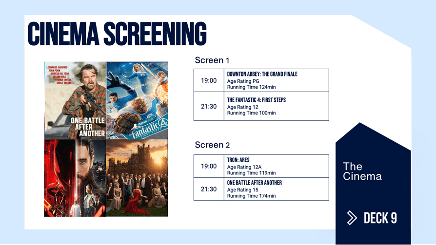 Cinema Listings for P&O Ferries North Sea Ships
