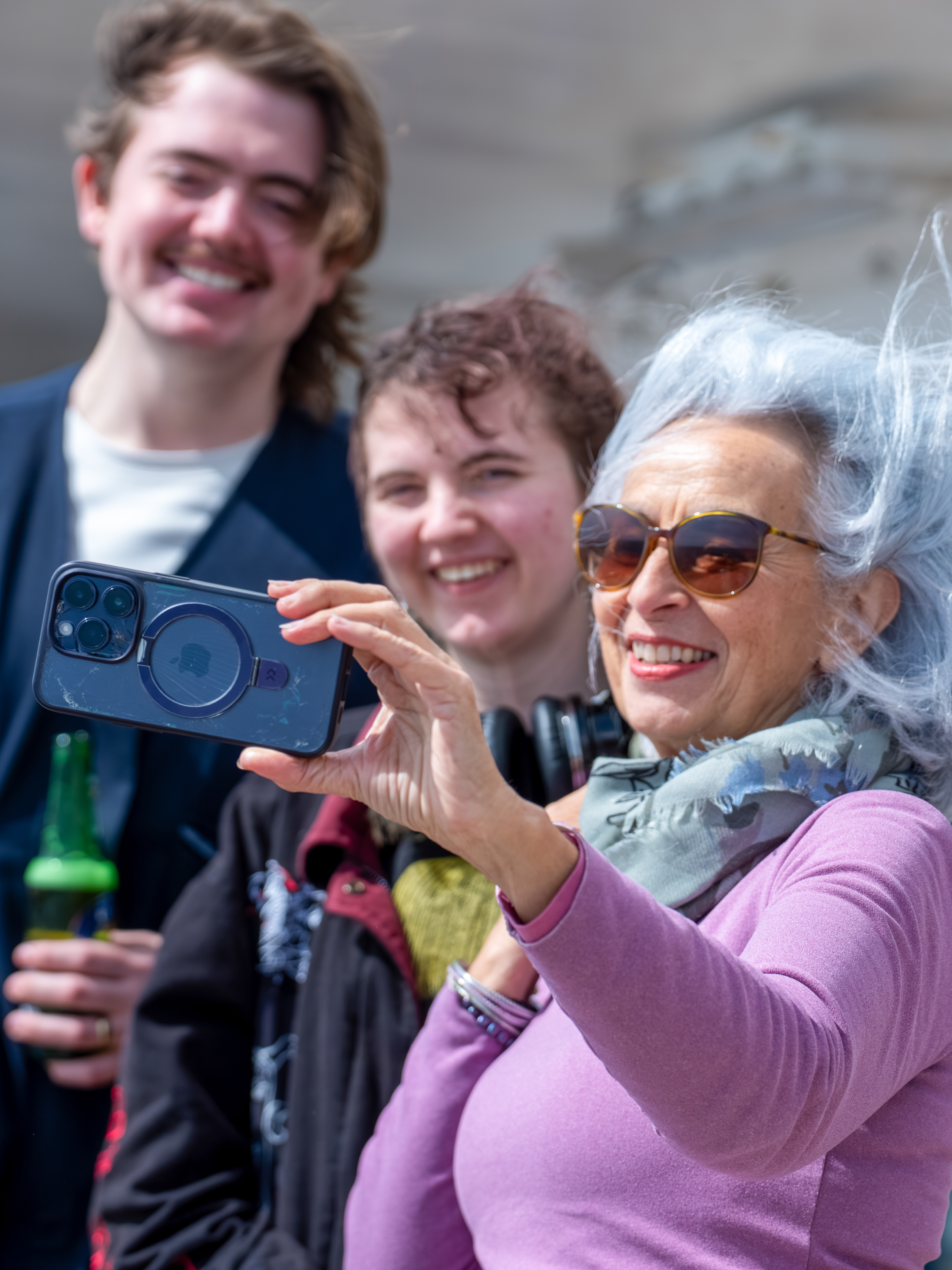 Family taking a selfie on a ferry