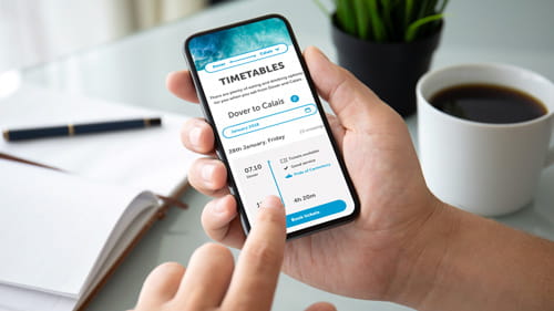 Phone screen with sailing timetable on it