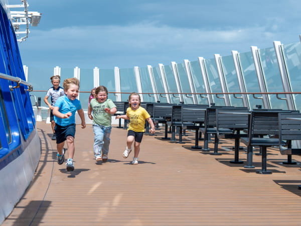 Children running on P&O ferry deck